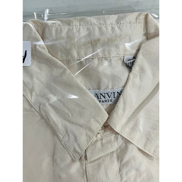 Lanvin Paris Cream Silk Short-Sleeve Button-down Shirt Relaxed Fit Pocket Sz Med - Picture 8 of 11